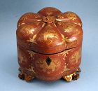 Rare  Chinese Export Red Lacquer Melon-form Tea Caddy