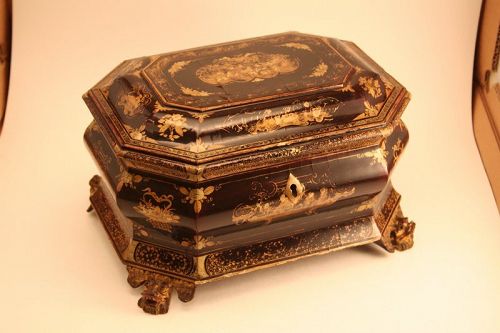 Fine Chinese Export Black Lacquer Tea Chest,