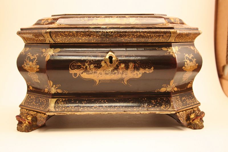 Fine Chinese Export Black Lacquer Tea Chest,