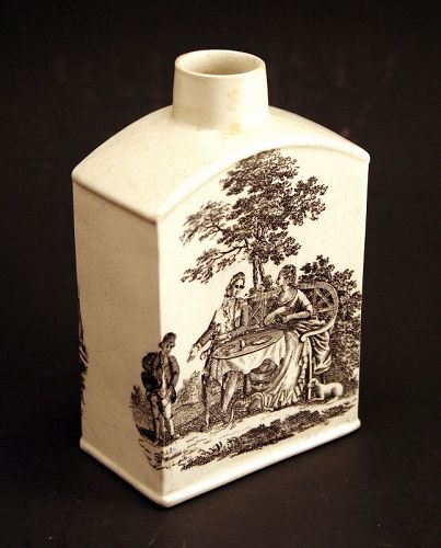 English Creamware “Tea Party” Tea Caddy