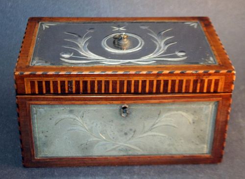 18th C. Georgian Tea Caddy with Cut Glass Mirrored  Panels