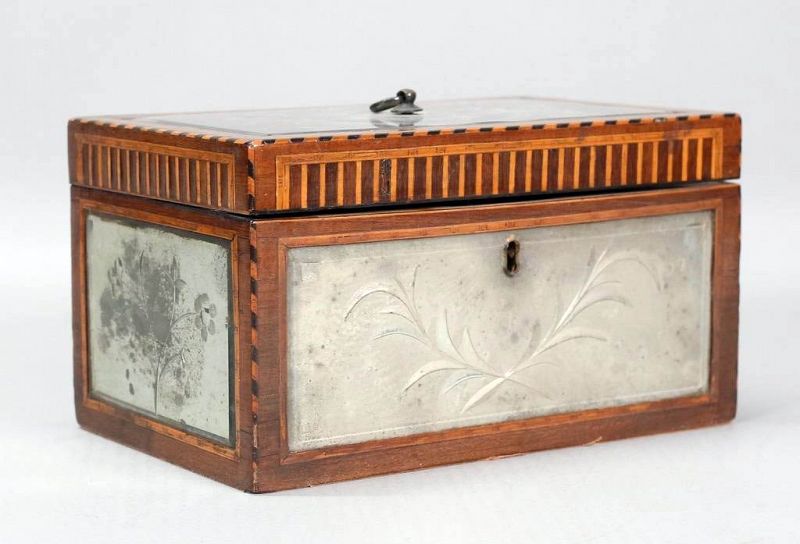 18th C. Georgian Tea Caddy with Cut Glass Mirrored  Panels