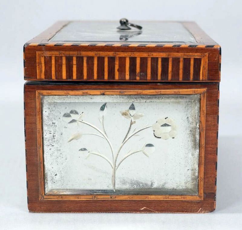 18th C. Georgian Tea Caddy with Cut Glass Mirrored  Panels