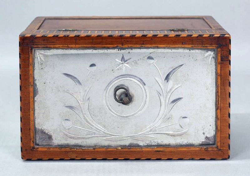 18th C. Georgian Tea Caddy with Cut Glass Mirrored  Panels