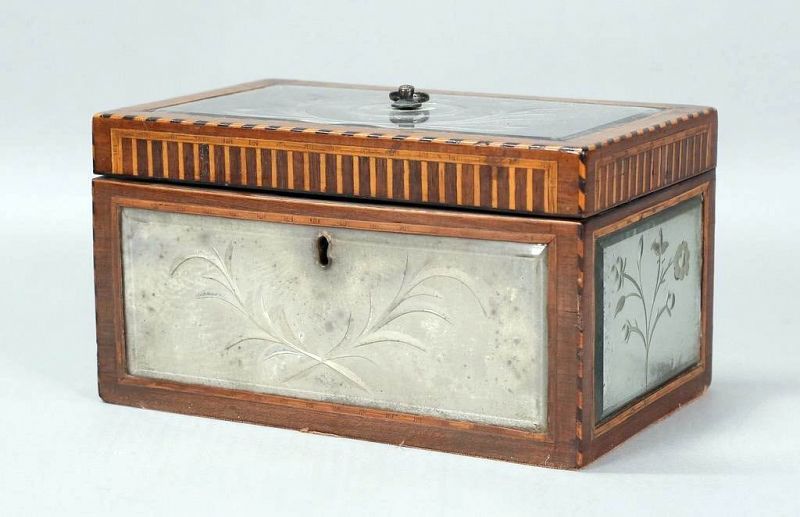 18th C. Georgian Tea Caddy with Cut Glass Mirrored  Panels