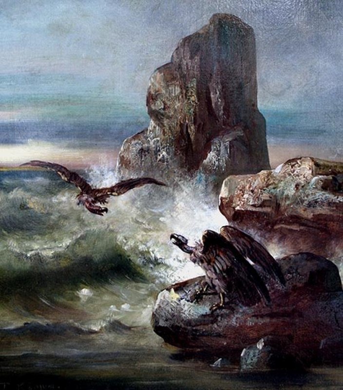 Early California Painting of Condors at Moro Bay