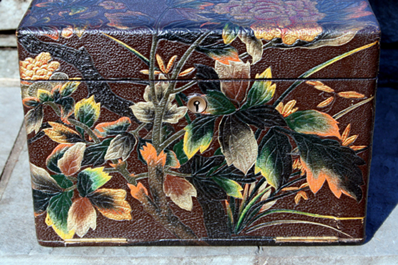 French Painted Leather Necessaire or Dressing Box