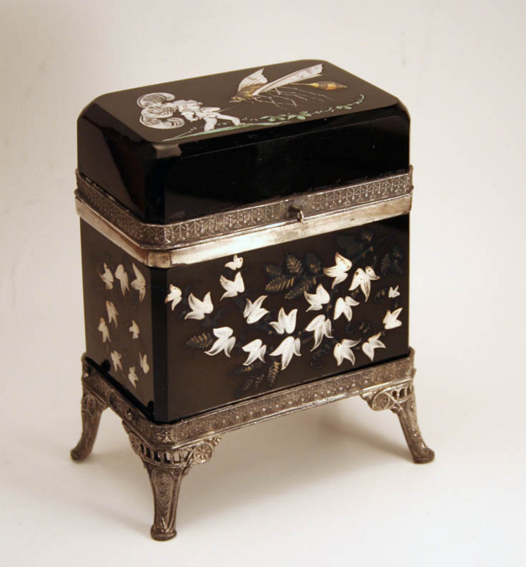 Metal Mounted Black Glass Dresser Box