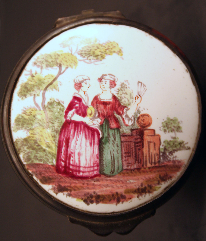 French 19th-century Enamel Box of Two Women Talking