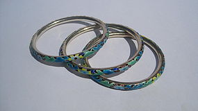 Group of Early  20th C. Chinese Enamel Silver Bangles