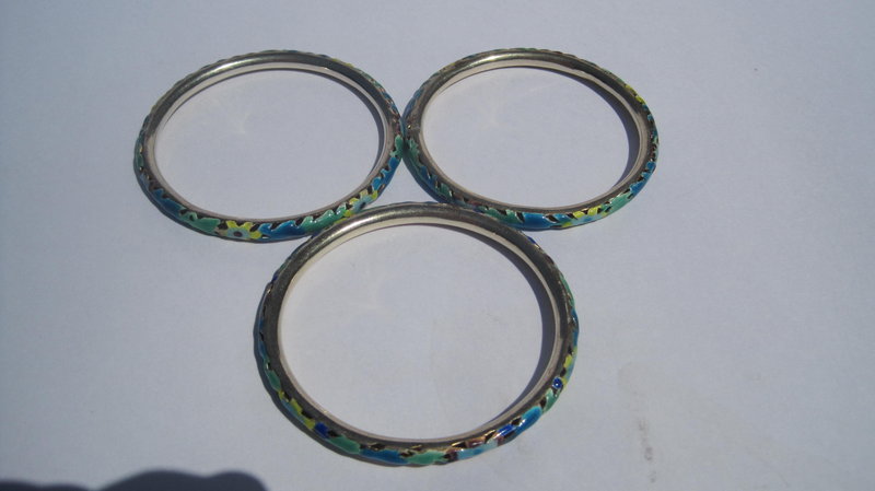 Group of Early  20th C. Chinese Enamel Silver Bangles