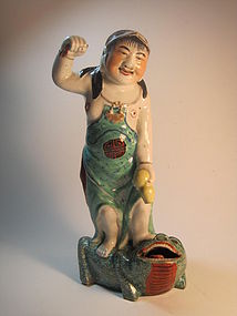 Early 20th C. Chinese Famille Rose Mudman 13" Tall