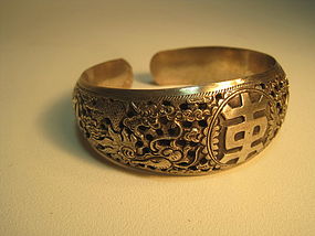 Early 20th C. Chinese Silver Dragon Bangle