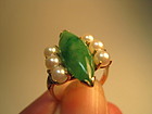 Vintage Chinese Jadeite Marquise Cut With Pearls