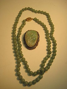 Old Chinese Jade Brooch With Silver and Jade Necklace