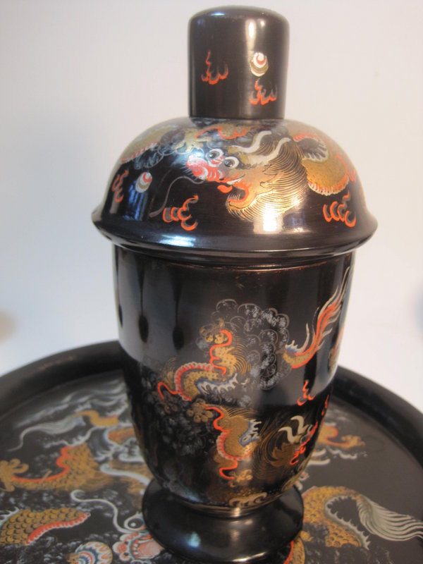 Early 20th C. Chinese Lacquer Cocktail set with Tray