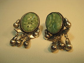 Late 19th / 20th C. Chinese Silver Jade Earrings