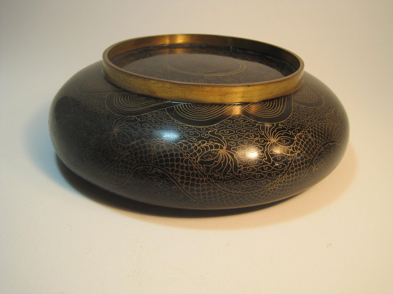Late 19th C. Chinese Cloisonne Dragon Enamel Bowl
