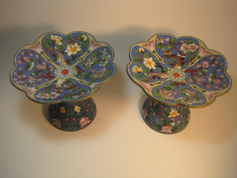 A Pair of Old C. Chinese Enamel Cloisonne Pedestal Dish