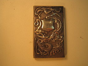 A Beautiful Chinese 19th C. Silver Dragon Card Case