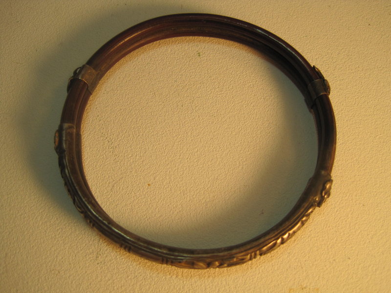 Late 19th C. Chinese Old Rattan  And Silver Bangle