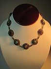 Old Chinese Silver Gold Wash Necklace W. Gemstone