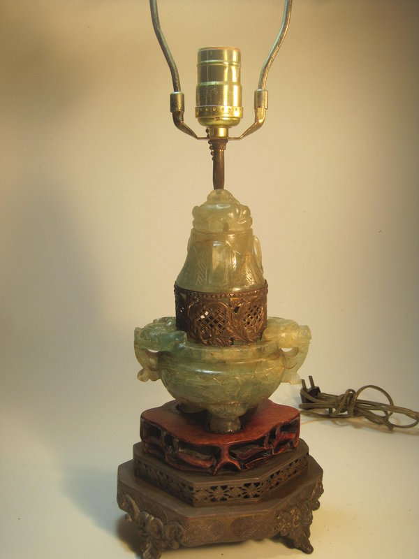 A Beautiful Old Chinese Green Quartz Lamp