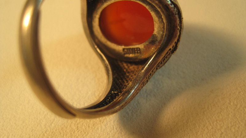 Vintage Chinese Silver Enamel Carnelian Ring