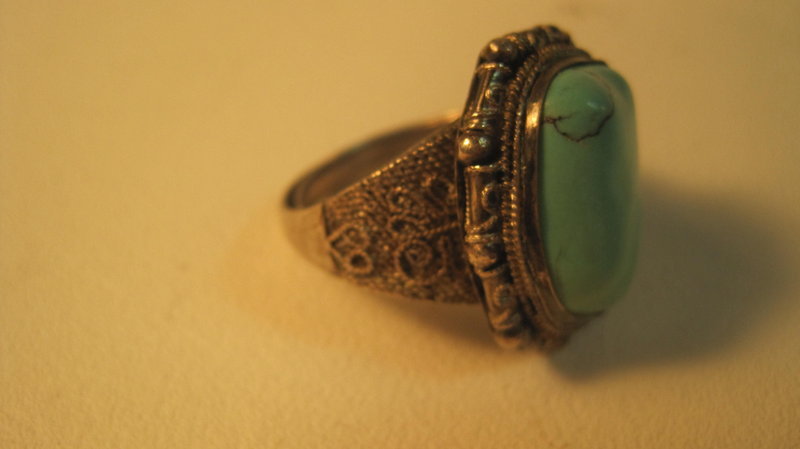Vintage Chinese Silver Turquoise Ring Marked
