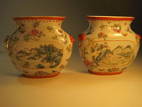 19th C. Chinese Famille Rose Porcelain Wall Vases
