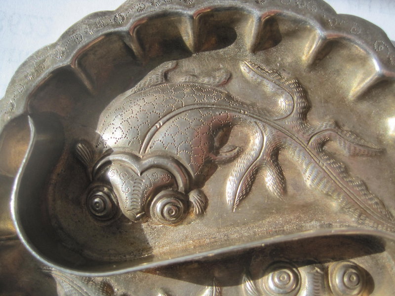 Early 20th C. Chinese Silver Dish With Twin Fishes