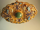 Vintage Chinese Silver /Gold Wash Enamel Jade Pendant
