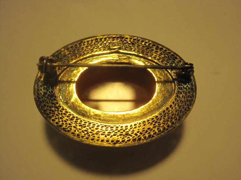 A Chinese Vintage Silver Enamel Carnelian Brooch