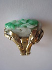 Old Chinese / Burmese Green Jadeite 14K Gold Ring