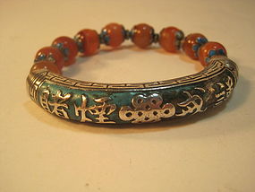 Beautiful Chinese Silver Enamel And Agate Bracelet