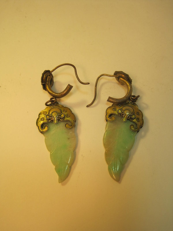 A Pair of Old Chinese Silver &amp; Jadeite Earrings