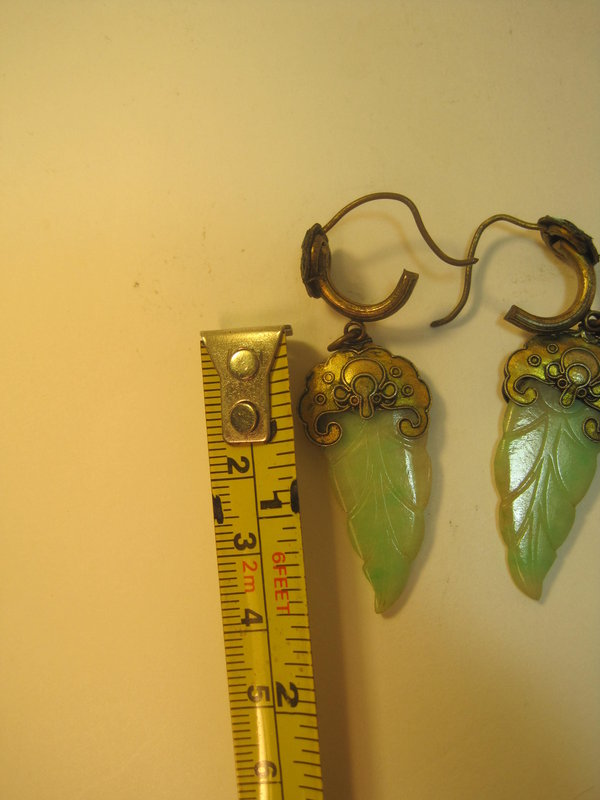 A Pair of Old Chinese Silver &amp; Jadeite Earrings