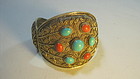 Chinese Silver Gold Washed Coral & Turquoise Bracelet