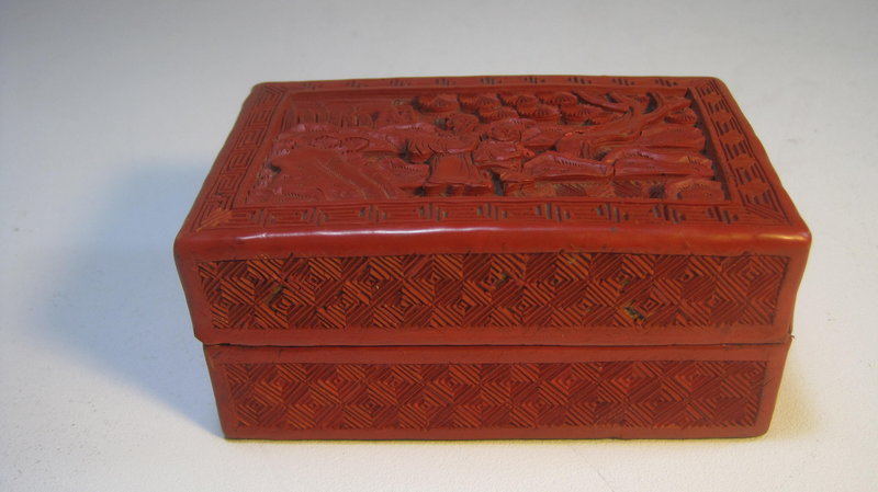 Late 19th C. Chinese Carved Cinnabar Red Lacquer Box
