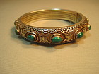 Beautiful Early 20th C. Chinese Silver Malachite Bangle