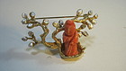 A Beautiful Vintage Chinese Coral Pin With Pearls