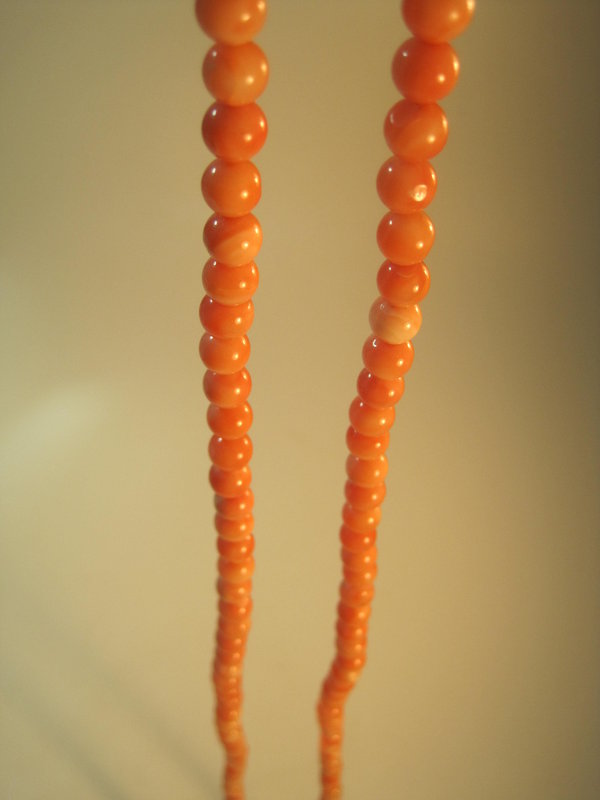 A Vintage Chinese Salmon Coral Pearl Beads Necklace