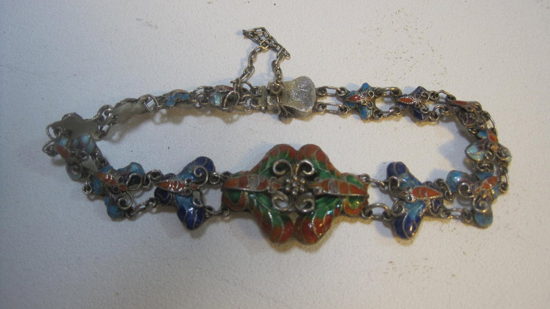 Late 19th C. Chinese Silver Enamel Bracelet Marked.
