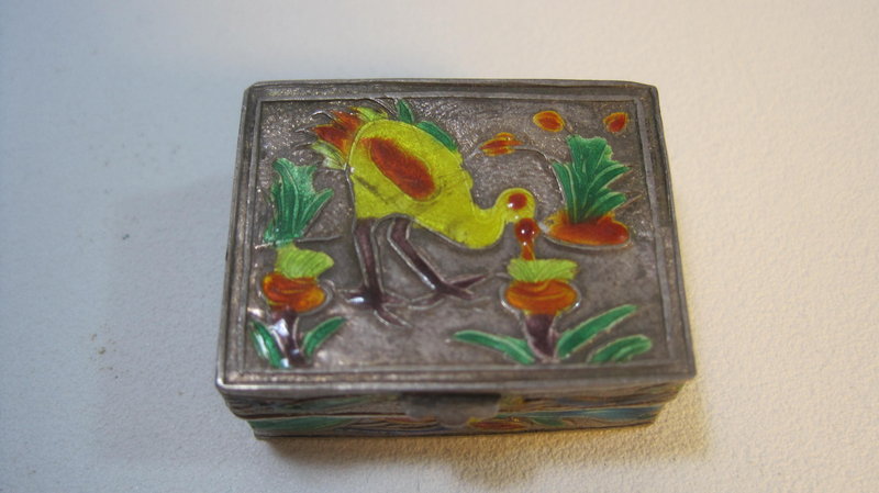Early 20th C. Chinese Silver Enamel Pill Box Marked