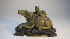 A Beautiful Old Chinese Nephrite Jade Boy And Cow