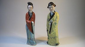 Pair Of Old Chines Famille Rose Porcelain Figure Marked