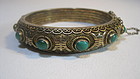 Beautiful Early 20th C. Chinese Silver Malachite Bangle