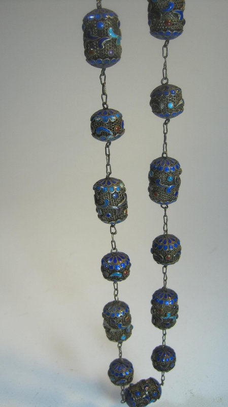 Late 19th C. Chinese Silver Enamel Necklace