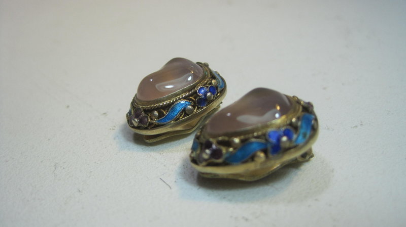 Vintage Chinese Silver Enamel Earring Ring &amp; Ring Set