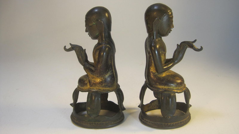 Pair Of Old Asian Gold Gilded Bronze Budhha